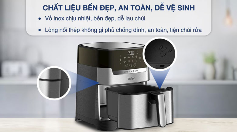 Nồi chiên không dầu Tefal 4.2 lít EY505D15 - Vật liệu an toàn, bền bỉ