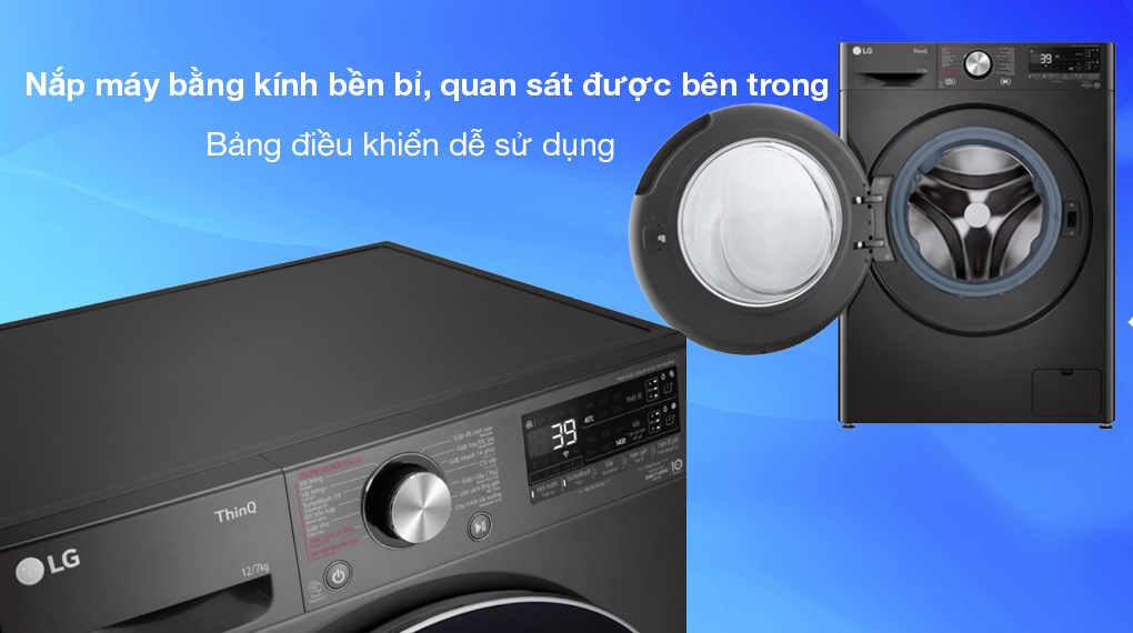 Máy giặt sấy LG Inverter giặt 12 kg - sấy 7 kg FV1412H3BA - Nắp máy bằng kính bền bỉ, có thể quan sát bên trong lồng giặt, bảng điều khiển dễ sử dụng Máy giặt sấy LG Inverter giặt 12 kg - sấy 7 kg FV1412H3BA - Nắp máy bằng kính bền bỉ, có thể quan sát bên trong lồng giặt, bảng điều khiển dễ sử dụng