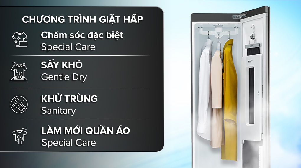 Tủ chăm sóc quần áo thông minh LG S3MFC - Chương trình giặt Tủ chăm sóc quần áo thông minh LG S3MFC - Chương trình giặt